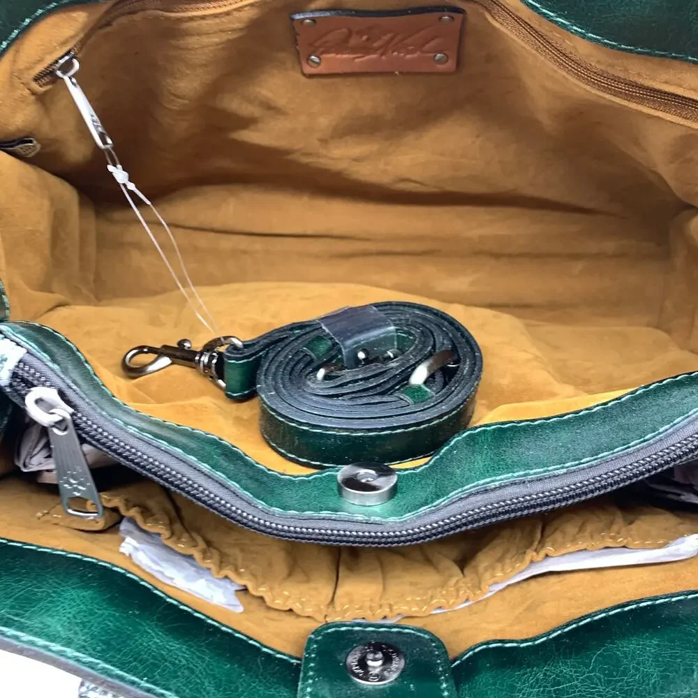 Patricia Nash Leather Handbags Primrose Satchel Dark Green Purse